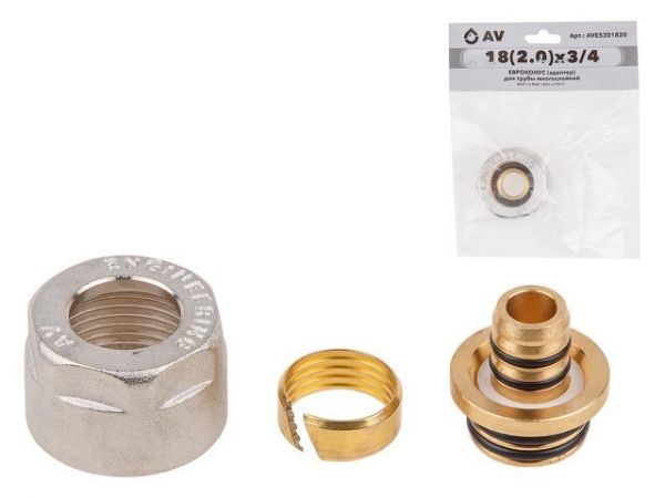 Евроконус (адаптер) 18(2.0) х 3/4' вн. для труб PEX, AV Engineering (инд. упак.)(HEAVY)