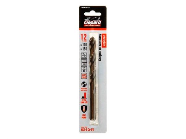 Сверло по металлу ц/х 12.0х101х151 мм HSS-Co GEPARD(кобальт 5%)