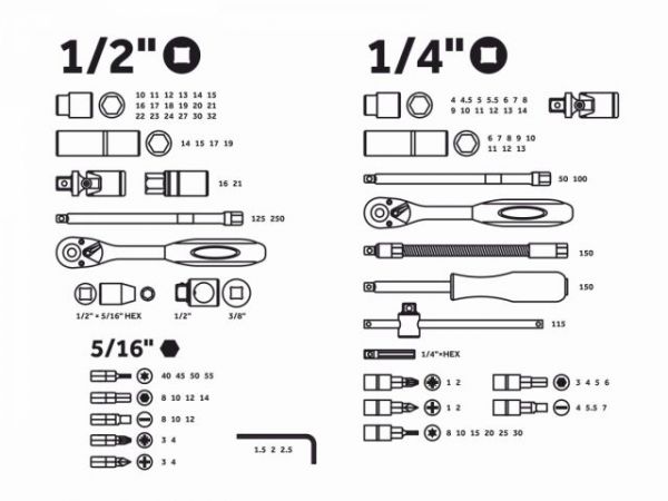 Набор головок и бит 94пр. 1/4',1/2' PRO STARTUL STUTTGART (PRO-094S)(6 граней)