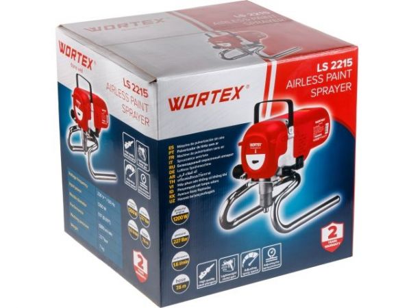 Безвоздушный окрасочный аппарат WORTEX LS 2215 в кор. 1200 Вт, 1.6 л/мин, 227 Бар, шланг 7.6 м(1200 Вт, 1600 мл/мин, 227 Бар, шланг 7.6 м)