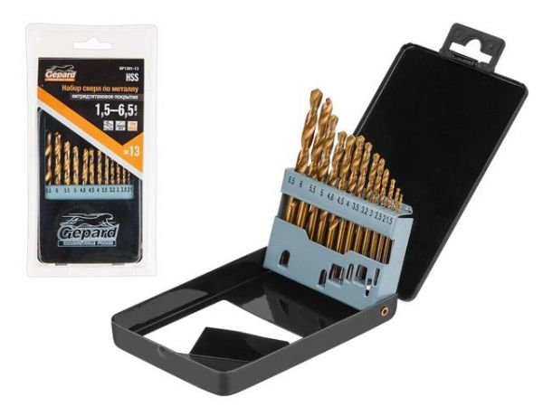 Набор сверл по мет. 13шт 1.5-6.5мм HSS TIN GEPARD(сверло по металлу, нитридтитановое покрытие)