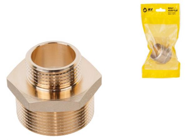 Ниппель ред. 1 1/2' нар. х 1' нар., AV Engineering (инд. упак.)(Латунь, макс.  16 бар, макс.  110 °С)