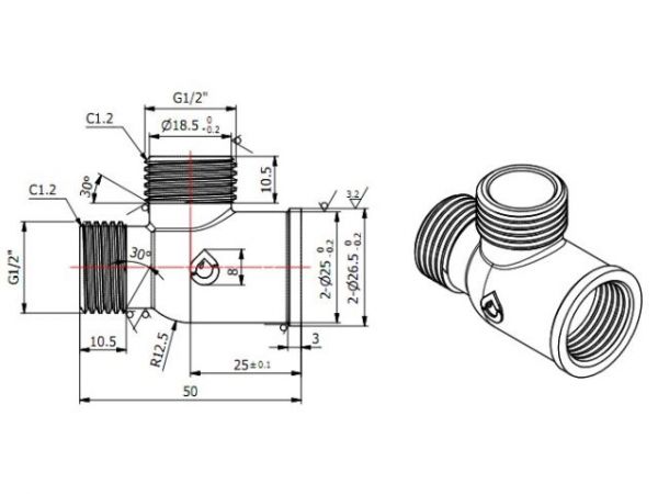 Тройник 1/2' вн.-нар.-нар., AV Engineering (инд. упак.)(Латунь, макс.  16 бар, макс.  110 °С)