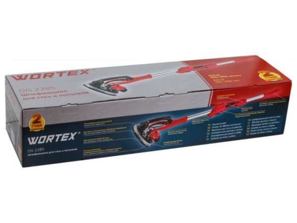 Шлифмашина для стен и потолков WORTEX DG 2285 в кор. 820 Вт, 225 мм, LED, 600-1900 об/мин(Регул. об., НЕ требуется подключение к пылесосу)