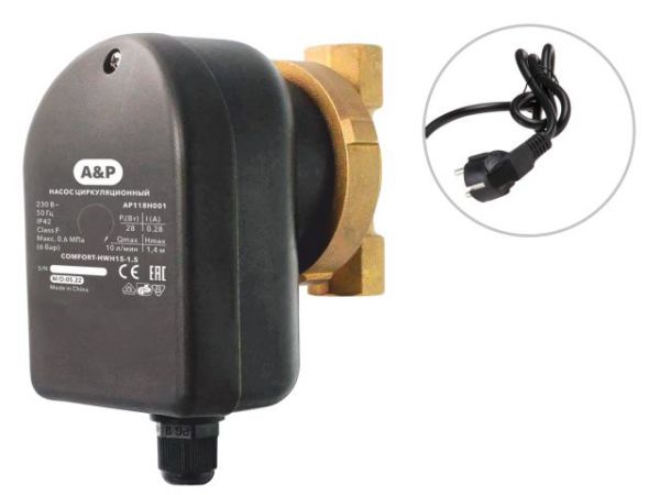 Насос циркуляционный COMFORT-HWH15-1.5, A&P(28 Вт, 600 л/ч, 1,4 м, для ГВС)