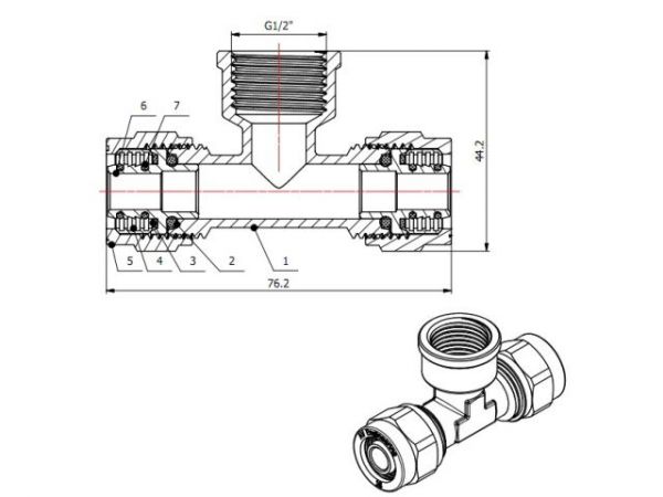 Тройник 16(2.0) х 1/2' вн. х 16(2.0) для труб PEX, AV Engineering (инд. упак.)(для металлопластиковых и PEX труб)