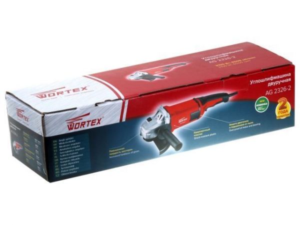 Двуручная углошлифмашина WORTEX AG 2326-2 в кор. 2100 Вт, 230 мм, 6500 об/мин., плавный пуск(Поворотная рукоятка)