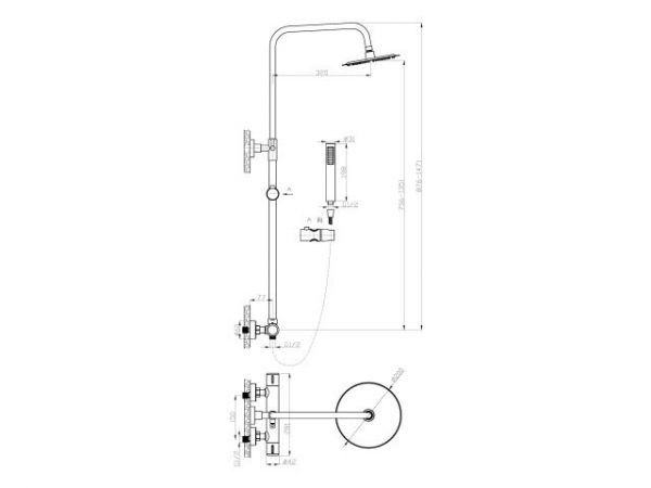 Душевая термостатическая система (Lt), серия THS хром, AV Engineering(Излива нет, лейка и шланг в комплекте)