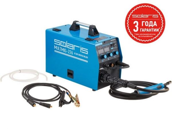 Полуавтомат сварочный Solaris MULTIMIG-226(230В; MIG/FLUX/MMA; евроразъем; горелка 3 м; смена полярности; 2T/4T/Spot)