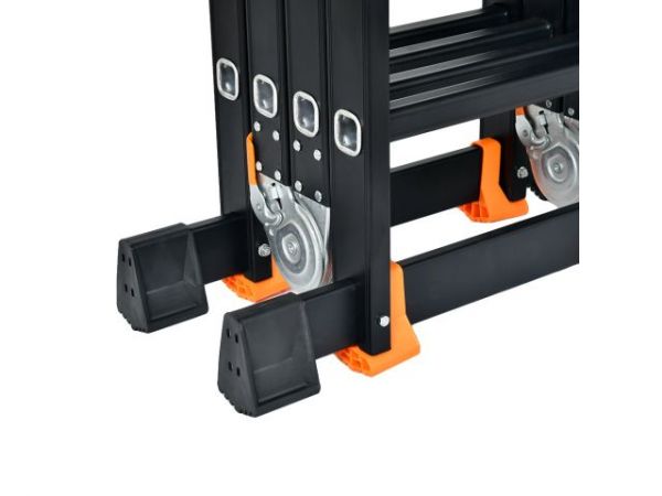 Лестница алюм. многофункц.4х5 ступ.(стрем.-283см,лестн.-580см) 15,5кг BLACK LINE STARTUL (ST9930-05)(усиленное шарнирное соединение, прорезиненные колеса и доп.стабилизаторы)