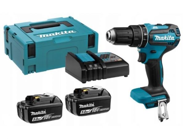 Ударная дрель-шуруповерт MAKITA LXT DHP 485 RTJ в кейсе(18.0 В, 2 акк, 5.0 А/ч Li-Ion, 2 скор., 50 Нм, шурупы до 13 мм, сверление в металле до 13 мм)