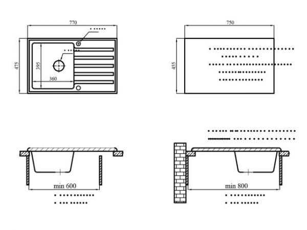 Мойка кухонная из искусственного камня ART серый 770х475 мм, AV Engineering