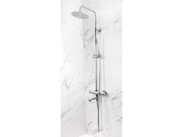 Душевая термостатическая система с изливом (Lt), серия THS хром, AV Engineering(Короткий излив, длина 116 мм, лейка и шланг в комплекте, монолитный, на стену)