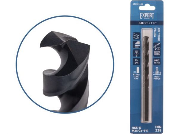 Сверло по металлу ц/х 8.0х75х117 мм HSS-Co Black EXPERT STARTUL(кобальт 5%)
