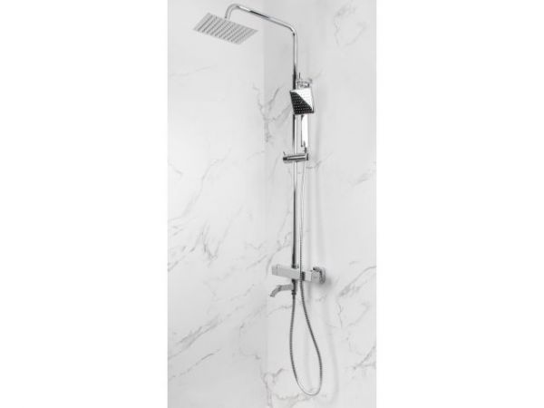 Душевая термостатическая система с изливом (Lt), серия THS хром, AV Engineering(Короткий излив, длина 115 мм, лейка и шланг в комплекте, монолитный, на стену)