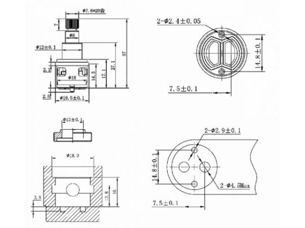 Картридж-дивертор D18 для смесителя, тип E, AV Engineering(2 выхода)