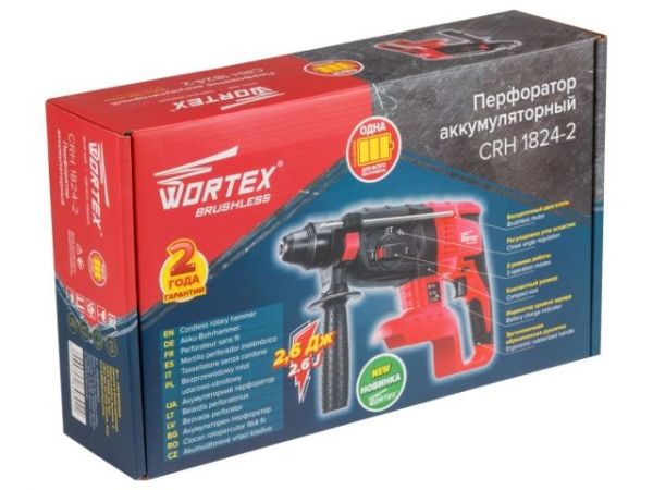 Перфоратор WORTEX CRH 1824-2 в кор. ALL1 XLT SOLO БЕСЩЕТ., 18 В, 2.6 Дж, 26 мм(вес 2.4 кг, 4 режима)