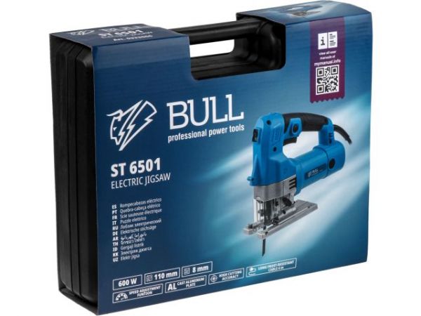 Лобзик электрический BULL ST 6501 в чем. 600 Вт, 500-3000 ход/мин, до 110 мм(Кабель 4 м, подсветка, литая алюминиевая платформа, быстрозажим. патрон)