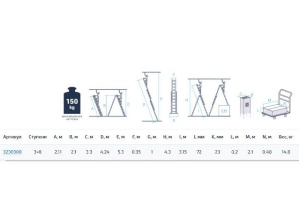 Лестница алюм. 3-х секц. 211/484/224 см 3х8 ступ. 14,3кг  NV3230 Новая Высота(макс. нагрузка 150кг)