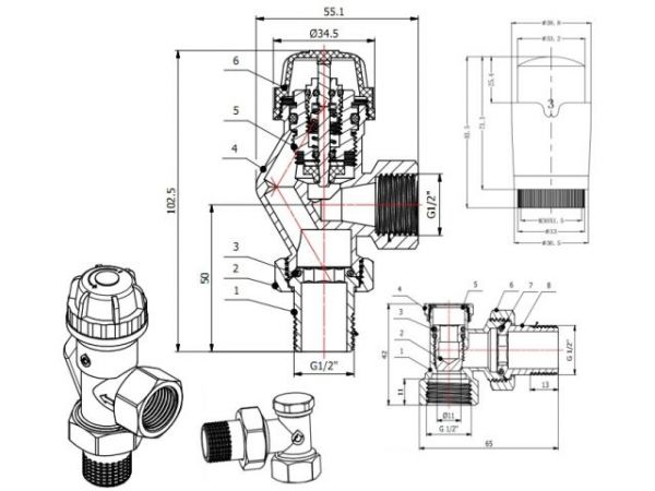 Комплект кранов осевой 1/2' для радиатора Белый, AV Engineering (инд. упак.)(M30x1.5)