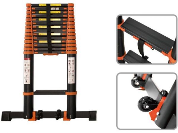 Лестница телескопическая 1-секц. алюм. 350см, 9 ступ. 8,5кг BLACK LINE STARTUL (ST9931-035)(ширина ступени 8см, прорезиненные колеса и доп.стабилизаторы)