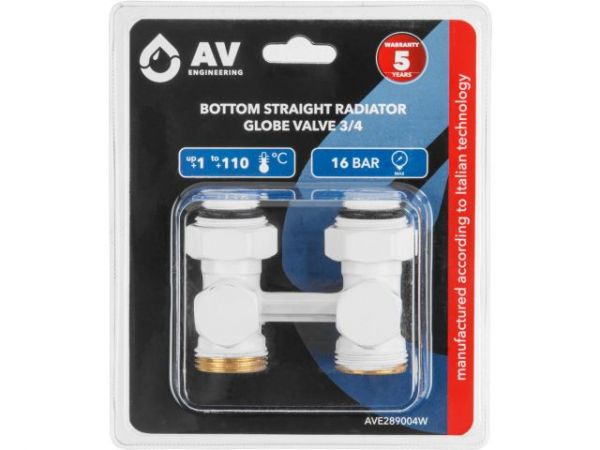 Клапан прямой вентильный 3/4' нар. для радиатора (мультифлекс), Белый, AV Engineering (инд. упак.)(Обратка и подача)