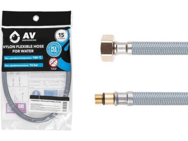 Подводка гибкая, Nylon, иголка м10 короткая - гайка 1/2' 80 см AV Engineering(16 Bar, 100°С, в пакете)