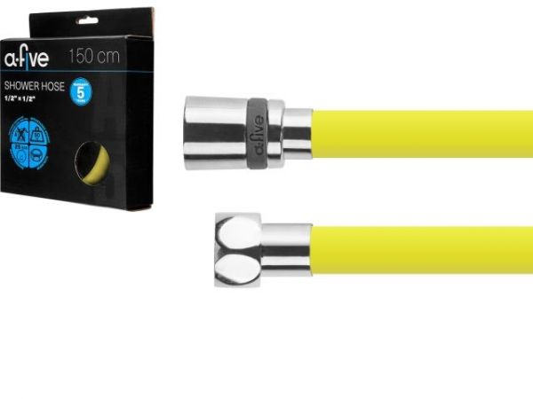 Шланг душевой, Si, 1/2' г-г 150 см, жёлтый, a-five(Гайка латунь (anti-twist), 10 бар)