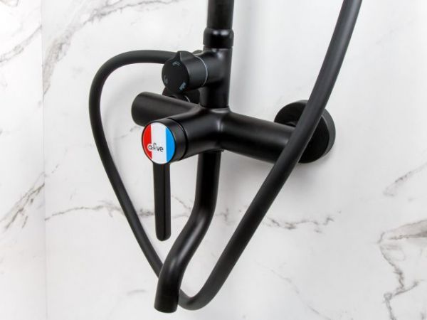 Душевая система (Lt) D35, серия Lotus черный, a-five(На стену, Короткий излив, Троп. душ: вынос 351  мм, диаметр; 200 мм.)