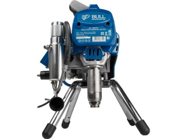 Безвоздушный окрасочный аппарат BULL BAS 2223 в кор. БЕСЩЕТ., 1300 Вт, 2,3 л/мин, 220 Бар(15 кг, электронный контроль давления, макс. шланг до 30 метров (15м в комплекте))