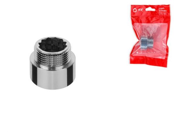 Удлинитель 1' вн.-нар. х 15 мм усиленный ХРОМ, AV Engineering (инд. упак.)(Латунь, макс.  16 бар, макс.  110 °С)