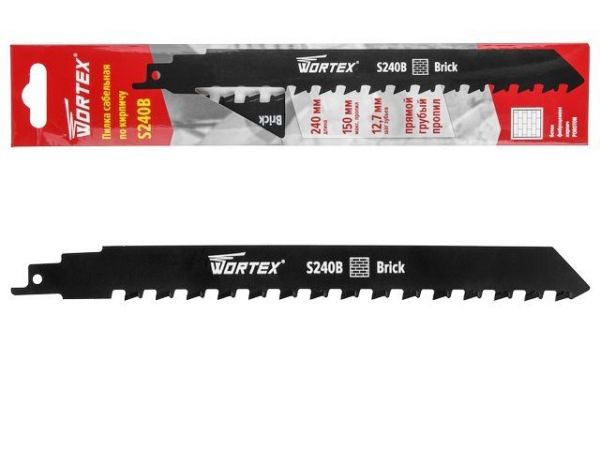 Пилка сабельная по кирпичу S 240B (1 шт.) WORTEX Биметалл YG8/HM, 240 мм длина(пропил прямой, грубый, для базовых работ)