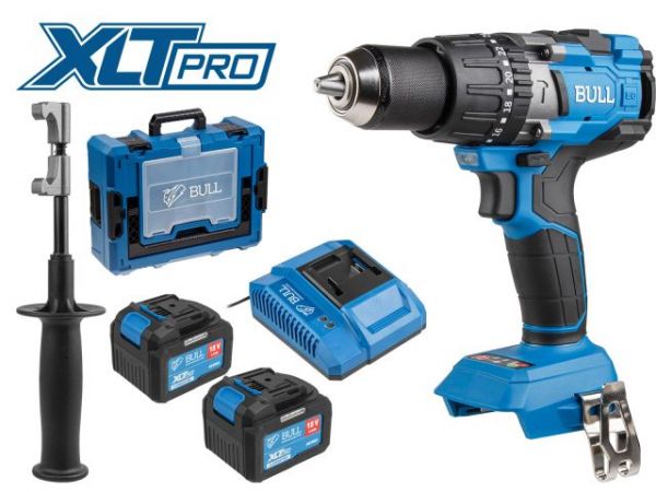 Дрель-шуруповерт BULL SR 1805 Xcase XLTpro, 2х6 А*ч, БЕСЩЕТ., 18 В, 120 Н*м, БЗП(мет.) 13 мм(Доп. функции: Ударное сверление, 'AntiKickback', режим 'TURBO')