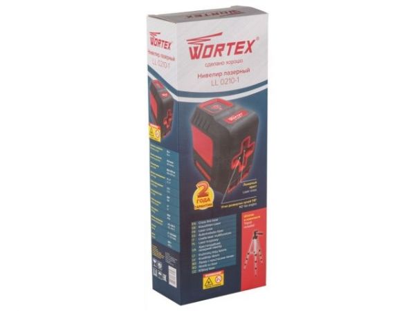 Нивелир лазерный WORTEX LL 0210-1 со штативом в кор. 2х130°, до 15 м, +/- 0.3 мм/м, красный(резьба 1/4', штатив 1 м в комплекте)