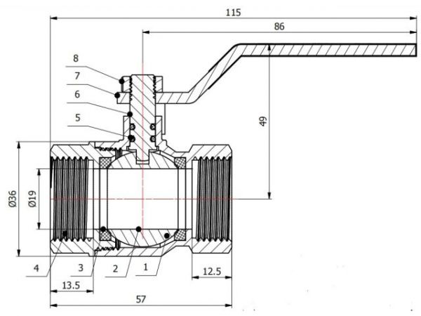 Кран шаровый 3/4' вн.-вн. ручка PN40, AV Engineering(Латунь, макс.  40 бар, макс.  110 °С)
