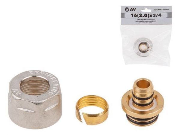 Евроконус (адаптер) 16(2.0) х 3/4' вн. для труб PEX, AV Engineering (инд. упак.)(HEAVY, для металлопластиковых и PEX труб)