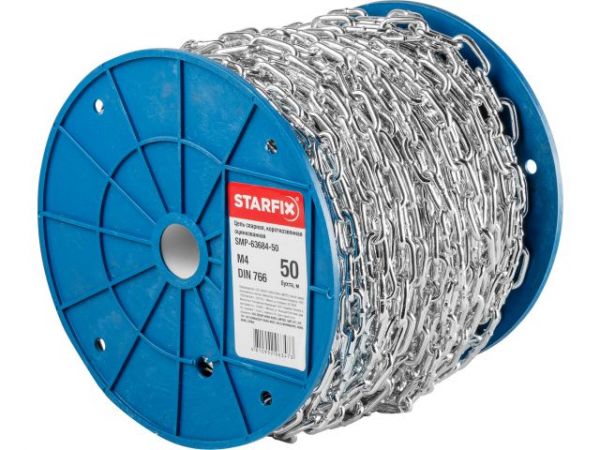 Цепь сварная короткозвенная, оцинк. М4 DIN 766 (бухта 50 м) STARFIX