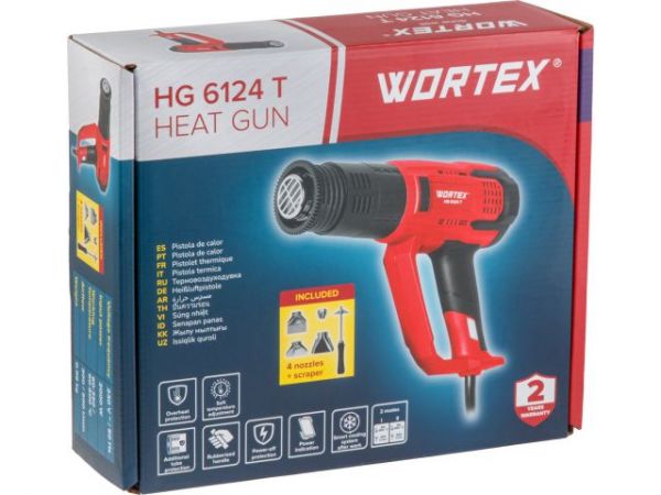Термовоздуходувка WORTEX HG 6124 T в кор. + набор сопл 2000 Вт, 2 режима., 60-600 °С(плавн. рег., 300, 500 л/мин)
