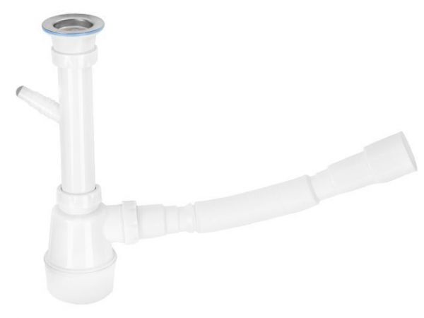 Сифон для кухни с выпуском 70мм, с отводом для стир. маш., с гибкой трубой 1 1/2' - 40/50, AV