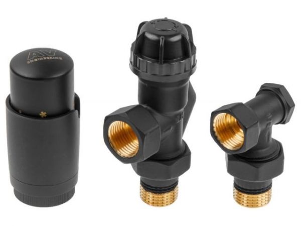 Комплект кранов осевой 1/2' для радиатора Черный, AV Engineering (инд. упак.)(M30x1.5)