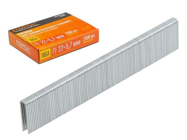 Скобы тип 18GA 25мм (2500шт) STARTUL PROFI (ST4520-25)(для пневмостеплера, сечение 1,25х1,00мм; ширина скобы 5,7мм)