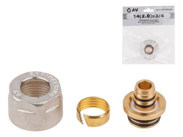 Евроконус (адаптер) 14(2.0) х 3/4' вн. для труб PEX, AV Engineering (инд. упак.)(HEAVY)