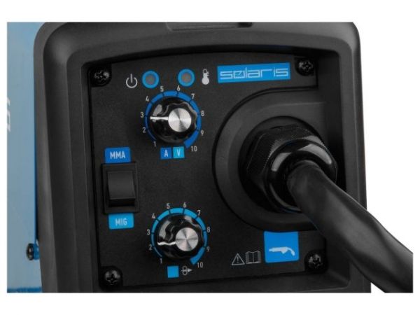 Полуавтомат сварочный Solaris MIG-200EM(220В; MIG/FLUX/MMA; встр. горелка 2 м; смена полярности; катушка 1 кг)