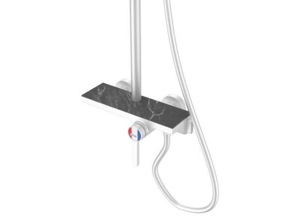 Душевая система (Lt) D35, серия Lotus белый, a-five(На стену, Излив потайной в корпусе, Троп. душ: вынос 408 мм, диаметр 200 мм.)