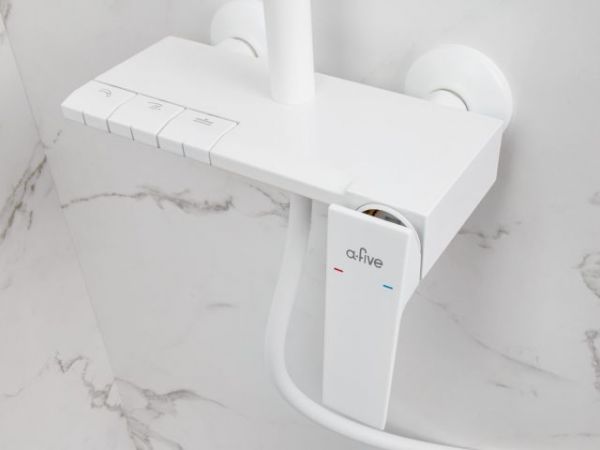 Душевая система (Lt) D35, серия Lily белый, a-five(На стену, Излив потайной в корпусе, Троп. душ: вынос 405 мм, размеры 300х200 мм.))