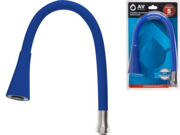 Излив гибкий с двухрежимной лейкой синий для смесителя, AV Engineering(Диаметр подключения 3/4')