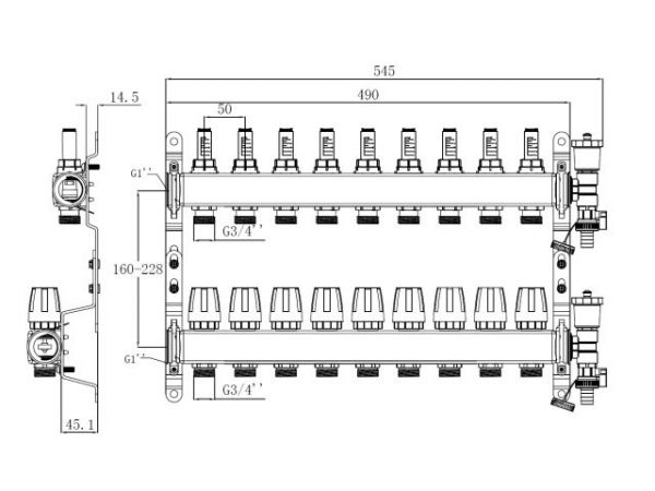 Коллекторная группа AVE136, 9 вых. AV Engineering(PRO серия Для теплого пола и водоснабжения)
