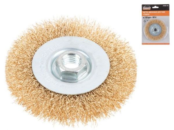 Щетка дисковая гофр.100мм/M14 GEPARD (GP0892-100)(плоская, для УШМ, в блистере)