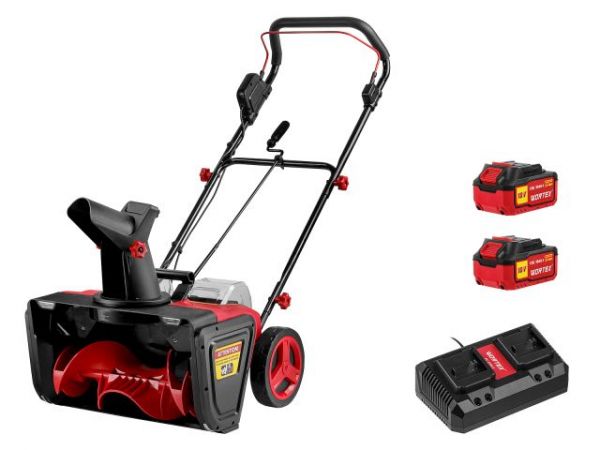 Снегоуборщик WORTEX CST 5036 в кор. ALL1 SET XLT БЕСЩЕТ., 36 В, ширина 50 см(2х4 Ач акб, 2 слот. 2 А з/у, глубина 25 см, дальность выброса 7 м, фары, с рег.желоба)