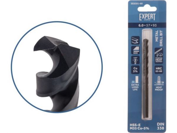 Сверло по металлу ц/х 6.0х57х93 мм HSS-Co Black EXPERT STARTUL(кобальт 5%)